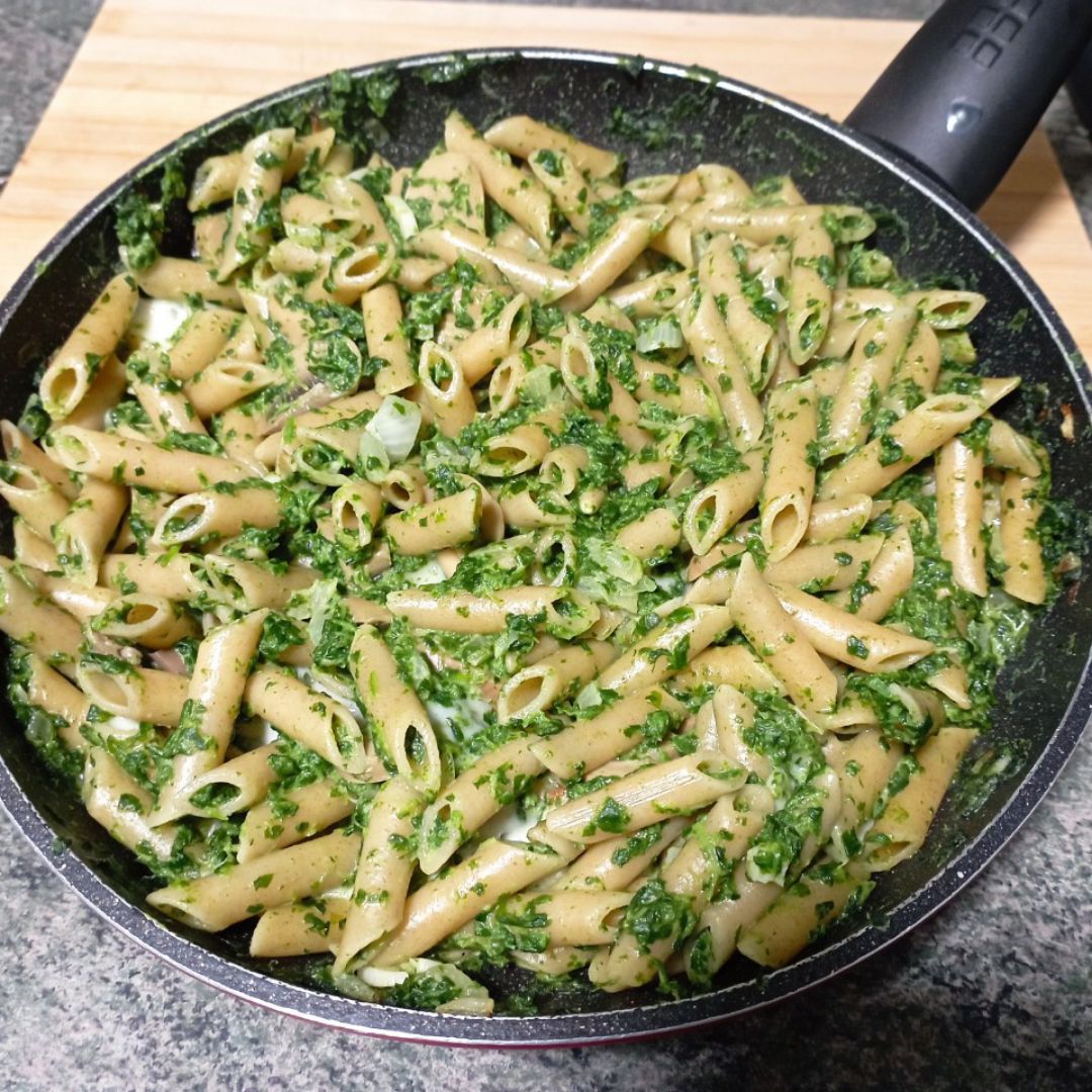 Macarrones con espinacas