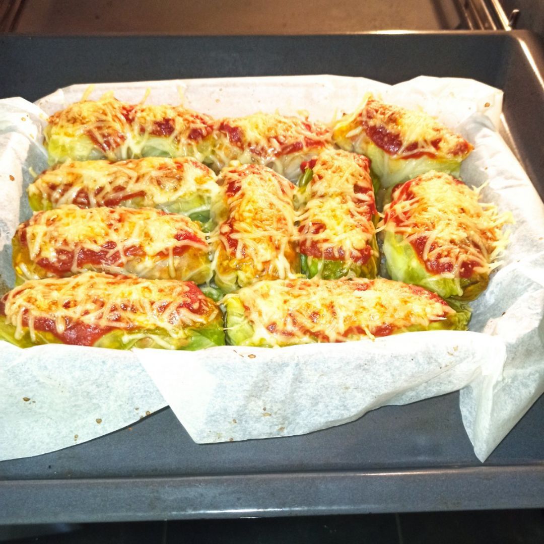 Rollos de col con soja y arroz Rollos de col con soja y arroz