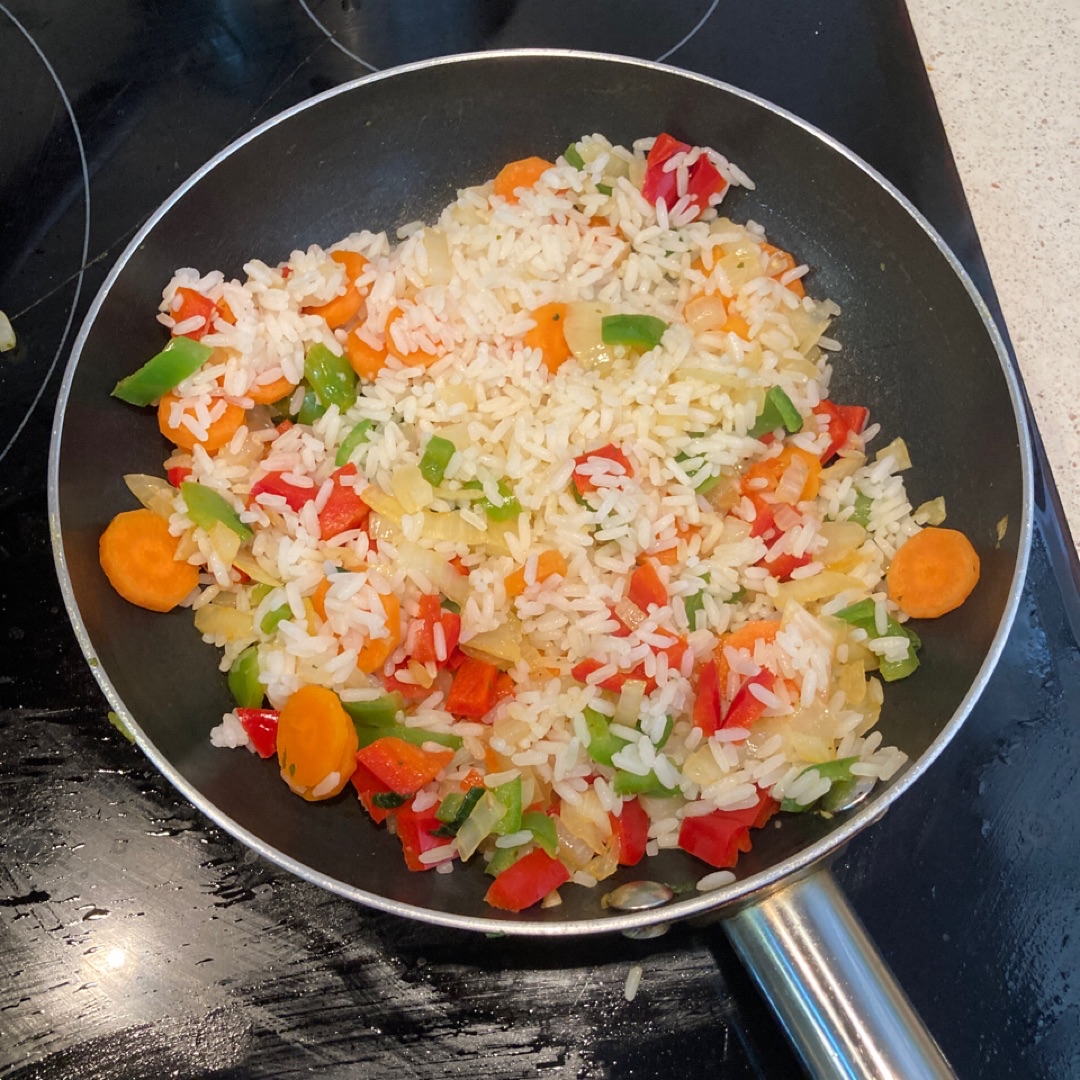Arroz con verduras y Atún plancha Paso 1 Arroz con verduras y Atún plancha Paso 1