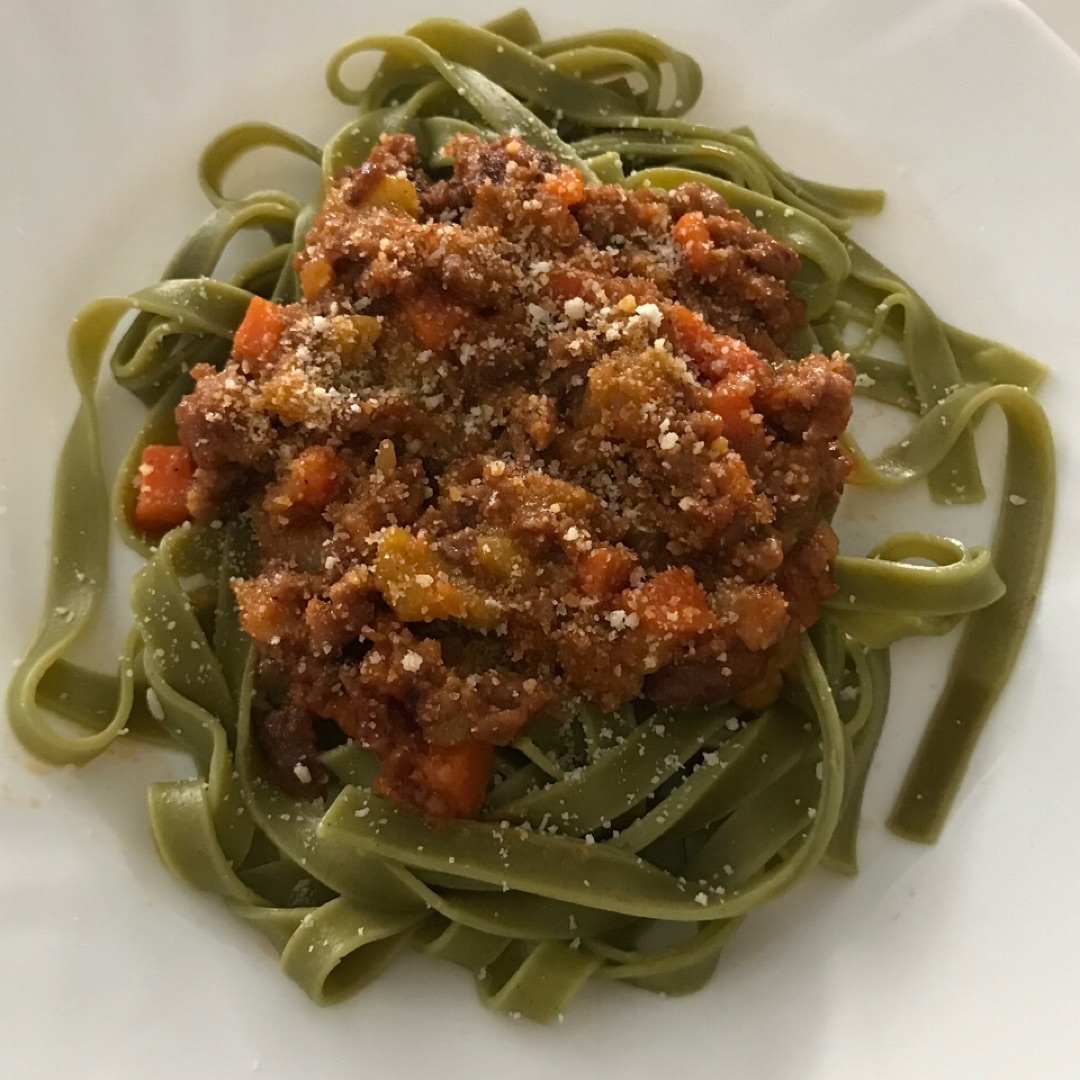 Tagliatelle (vegetales) a la boloñesa con berenjena Paso 6 Tagliatelle (vegetales) a la boloñesa con berenjena Paso 6