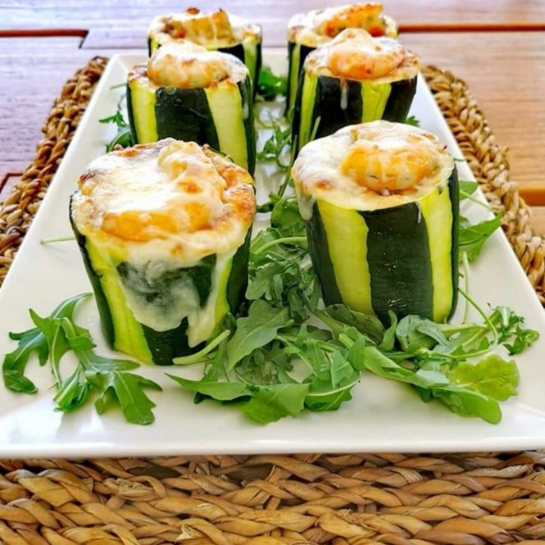 Calabacin relleno de gambas Calabacin relleno de gambas