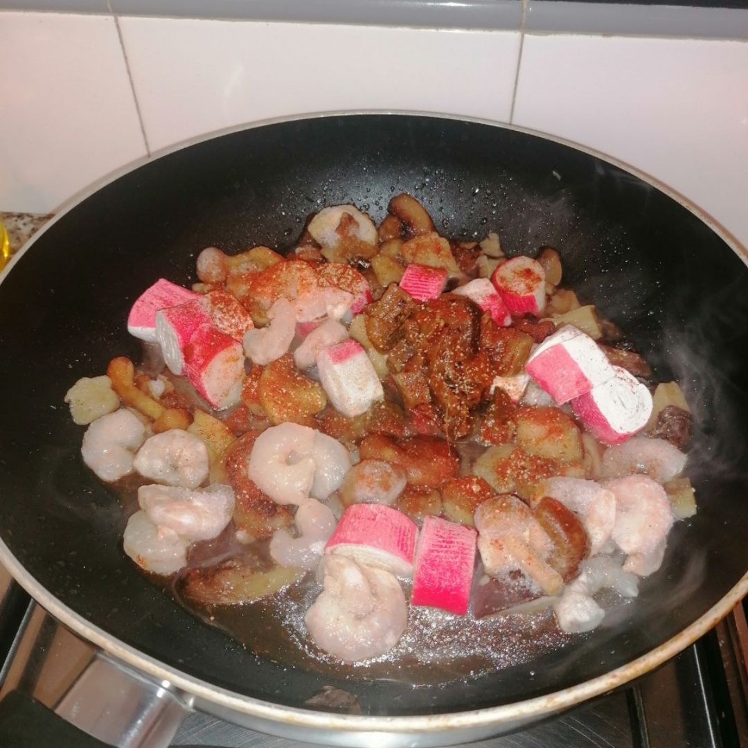 Láminas de calabacin con verduras, setas y gambas Paso 0 Láminas de calabacin con verduras, setas y gambas Paso 0