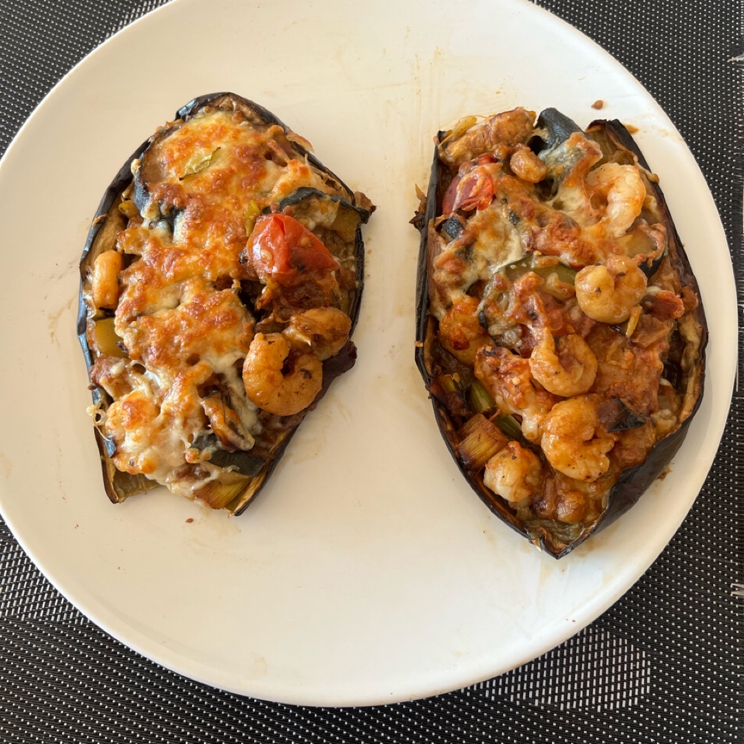 Berejenas rellenas de gambas y verdura Berejenas rellenas de gambas y verdura